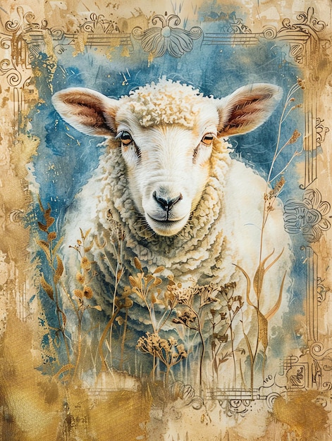 Sheep Paper beautiful antique Vintage old page Religious Christian scrapbooking junk