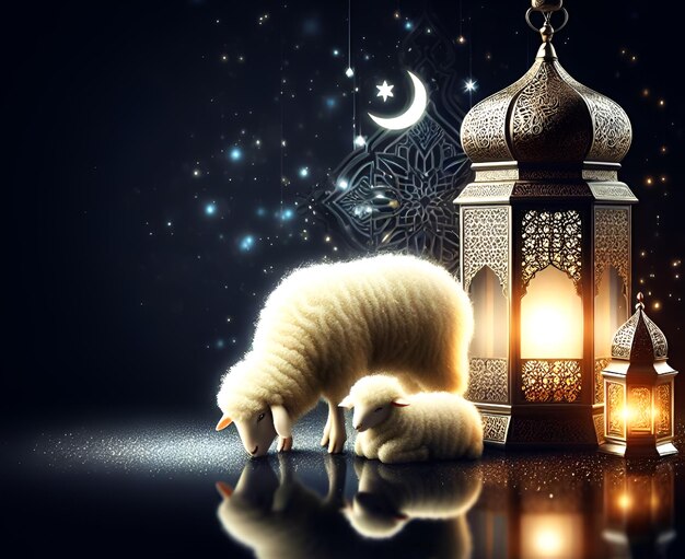 Photo sheep qurban eid al adha mubarak festival islamic background generated ai