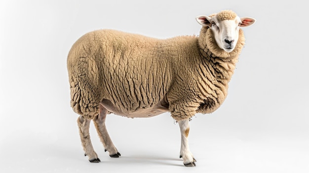 A sheep standing in front of a plain white background Suitable for various design projects