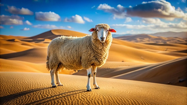 a sheep stands in the desert with the words sheep on it