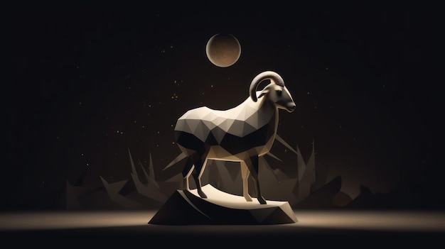 A sheep statue with the moon in the background