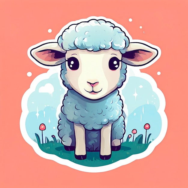 Photo a sheep with a blue face and a pink background with the words  sheep  on it