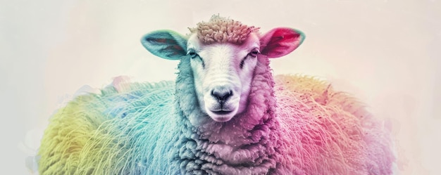 a sheep with a colorful background that has the word sheep on it