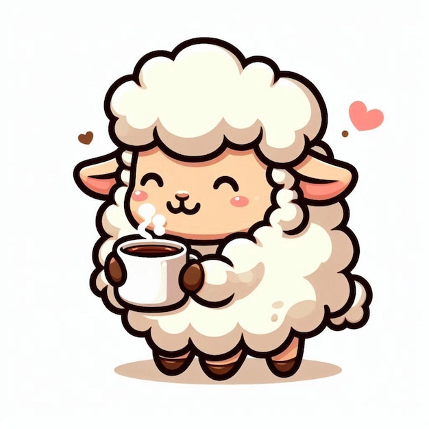 Photo a sheep with a cup of coffee in it and a heart in the background