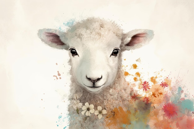 A sheep with a flowery face