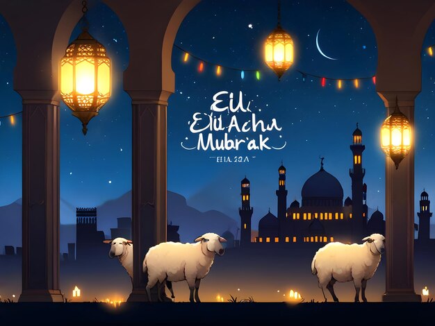 Photo sheep with mosque background