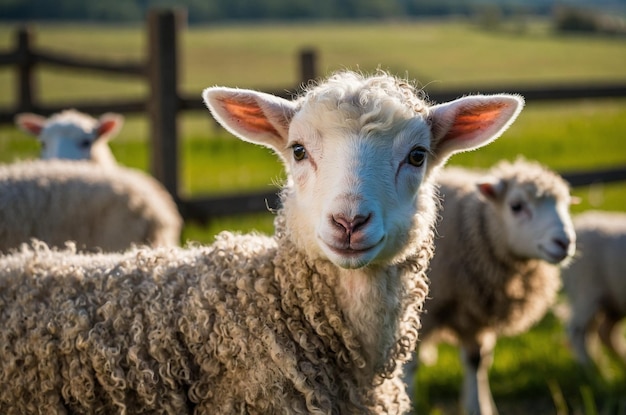 Photo a sheep with a pink ear tag in the middle