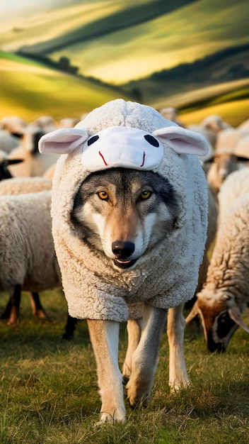 a sheep with a sheep head that has a sheep head on it