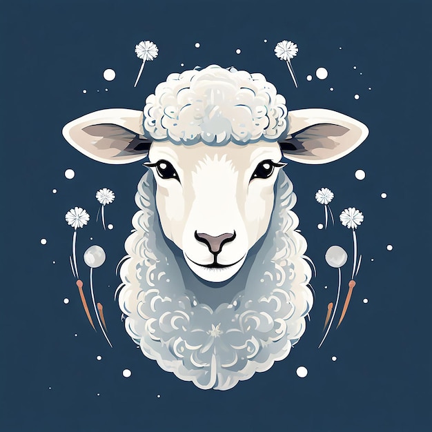 a sheep with a white face and a black background with flowers and the words sheep