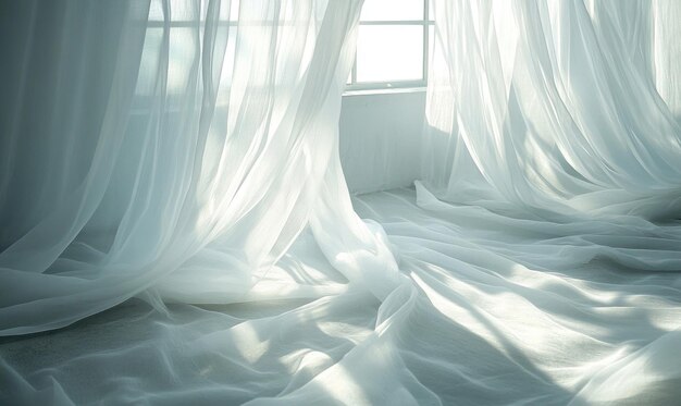 Photo sheer billowing fabric softly glowing with sunlight