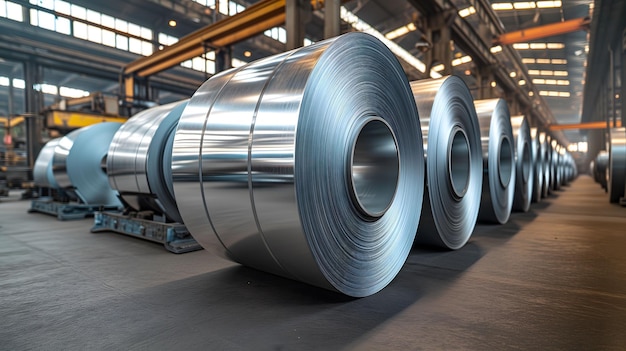 Sheet metal coils in an industrial environment Rolls of galvanized sheet steel in the factory