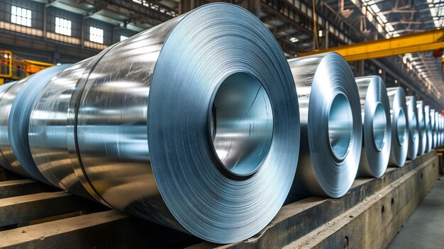 Sheet metal coils in an industrial environment Rolls of galvanized sheet steel in the factory