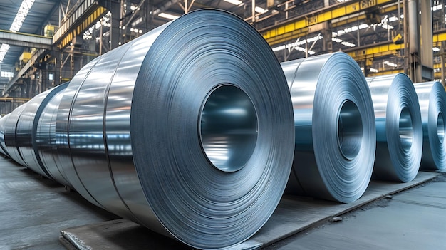 Sheet metal coils in an industrial environment Rolls of galvanized sheet steel in the factory