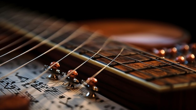 Sheet music on guitar strings