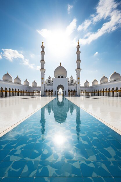 Sheikh zayed grand mosque under the sunlight generative AI