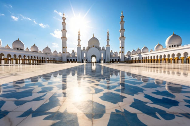 Sheikh zayed grand mosque under the sunlight generative AI