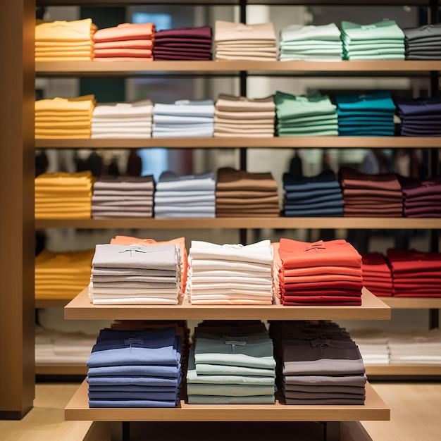 a shelf of clothes and towels