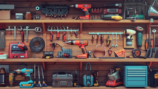 a shelf of different tools including one that has a blue one that sayss best