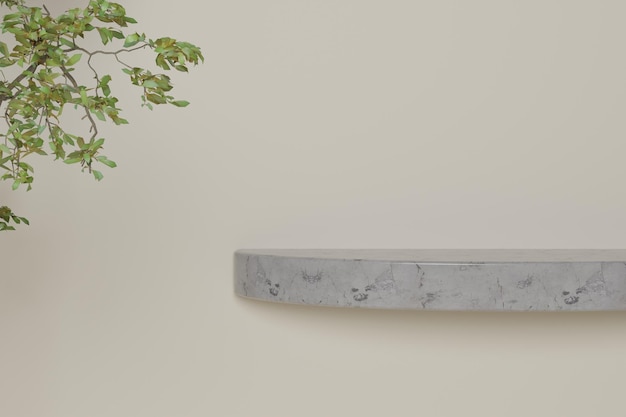 Shelf display with leaves 3d render