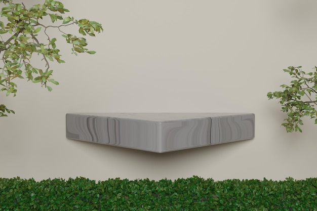 Shelf display with leaves 3d render