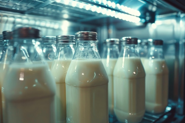 Photo a shelf filled with various sizes and types of milk bottles