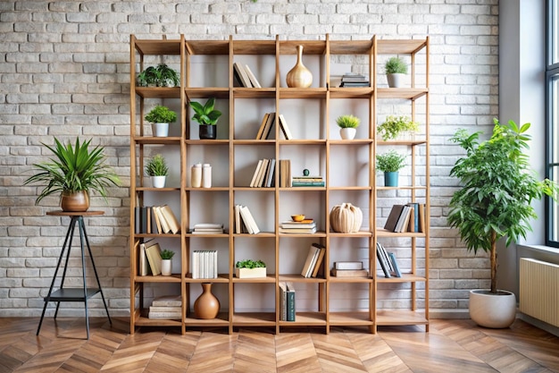 a shelf with books and plants on it and a plant on the shelf