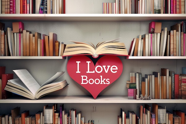 Photo a shelf with books that says i love books