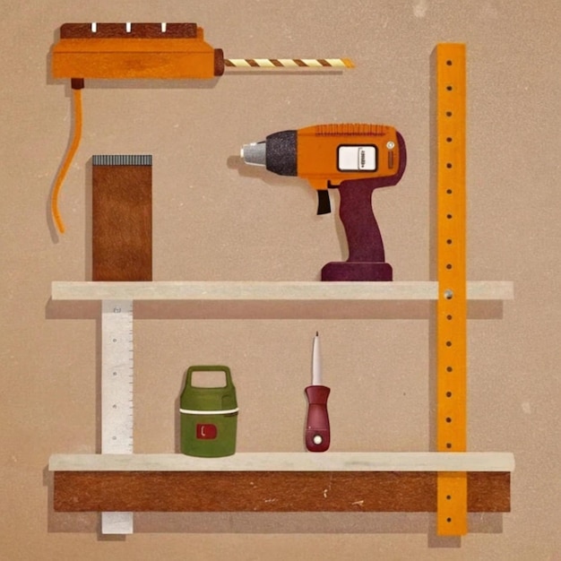 Photo a shelf with a drill that has a lot of tools on it