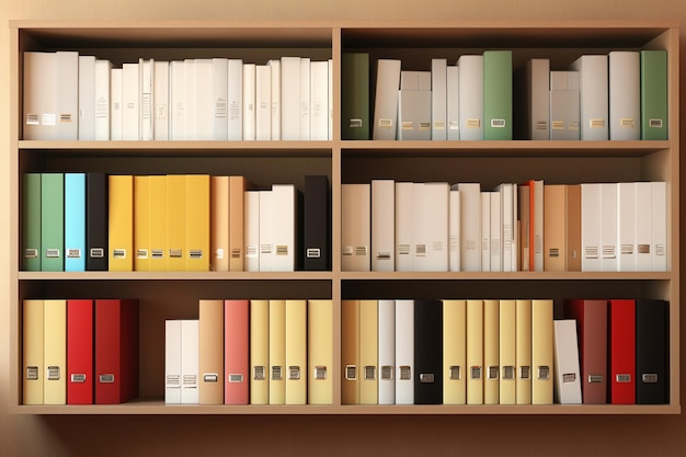 A shelf with labeled folders for organizing documents