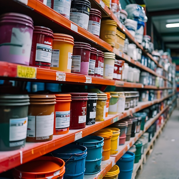 Photo a shelf with a lot of different colored containers on it