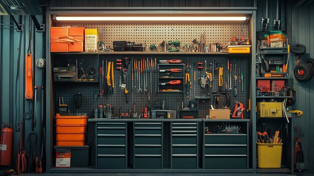 a shelf with many tools including one that sayss quot w s quot