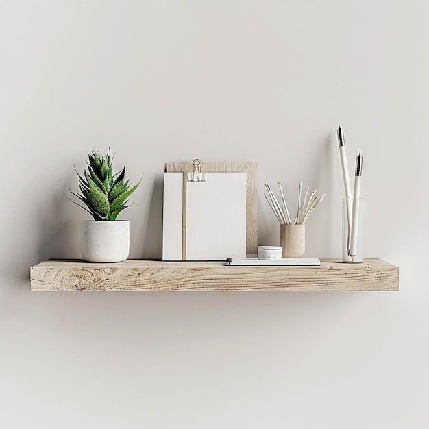 Photo a shelf with a plant and a book on it