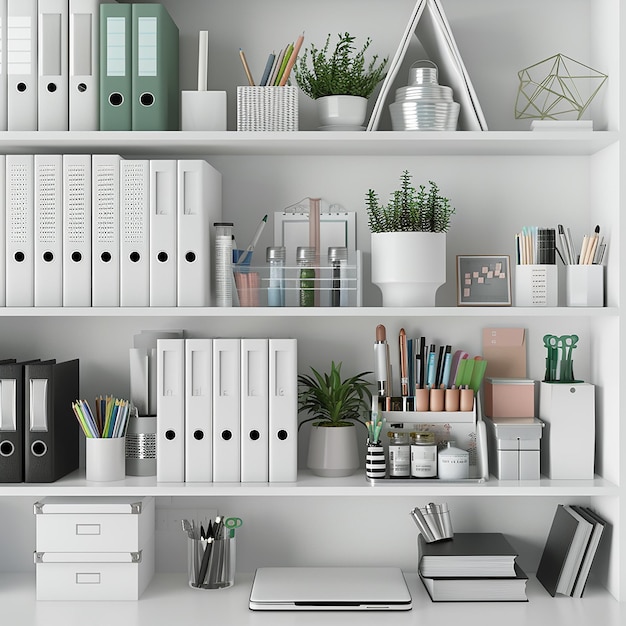 Photo a shelf with a plant and a box of things on it