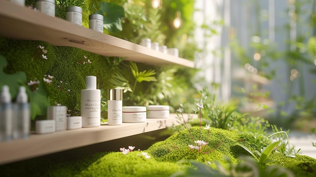 a shelf with plants and flowers and plants on it