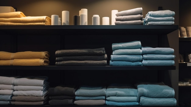 A shelf with towels and a shelf with towels on it