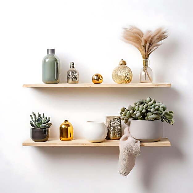 Photo a shelf with a variety of items including cactus cacti and a potted plant