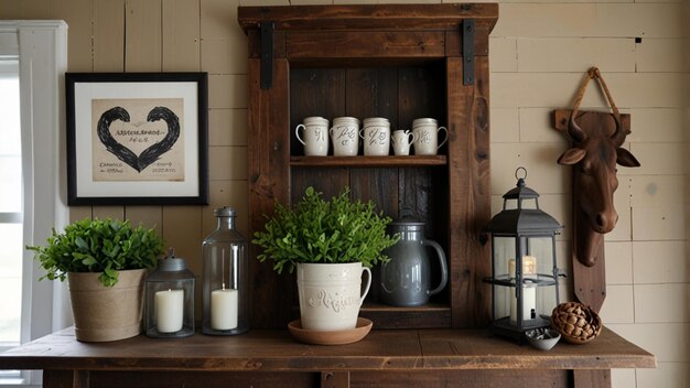 Photo a shelf with a vase with a bird on it and a picture of a bird on it