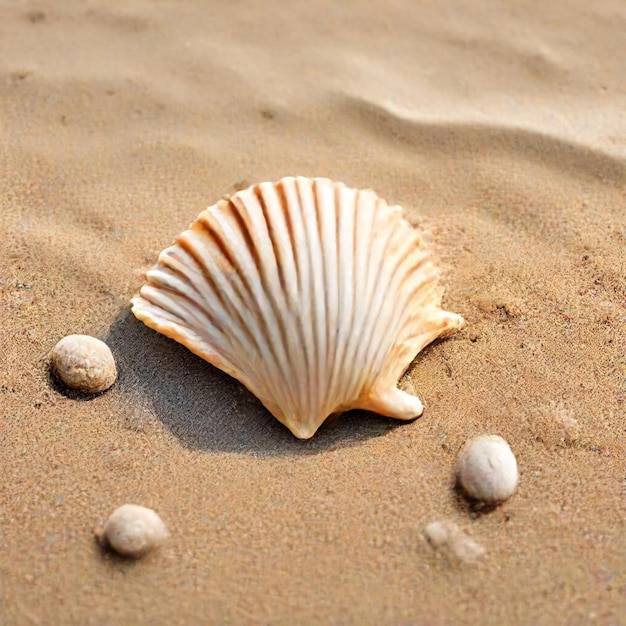 a shell with shells on the sand and the sea shells on the sand