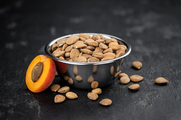 Shelled Apricot Kernels close up shot selective focus