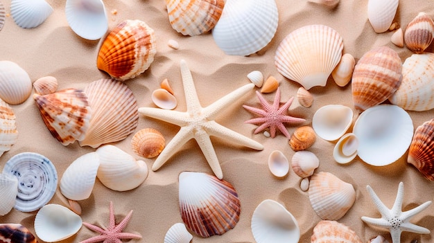 shells on the sand on the seashore Selective focus