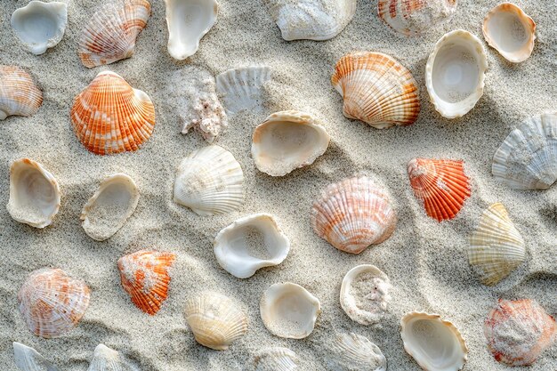 shells on the sand with a sea shell