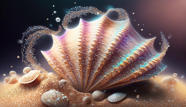 Shells on sandy beach Generative AI