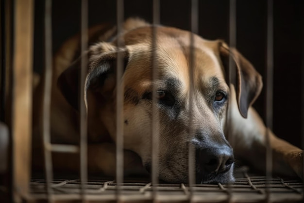 Shelter Animal Dog Sleeping Peacefully In Shelter Kennel Generative AI