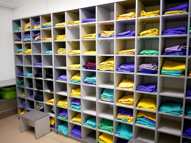 Shelves for storage of work clothes of workers at the enterprise