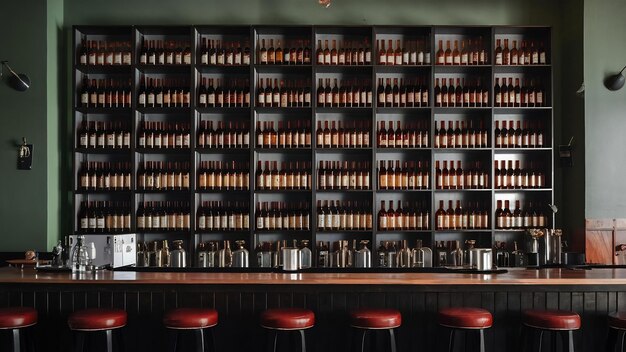 Shelves with bottles in pub