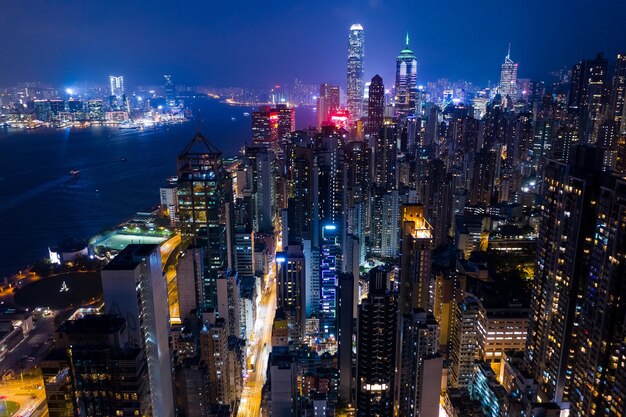 Sheung Wan, Hong Kong, 02 October 2018:- Hong Kong skyscraper at night