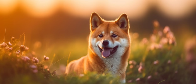 Shiba inu dog in a field