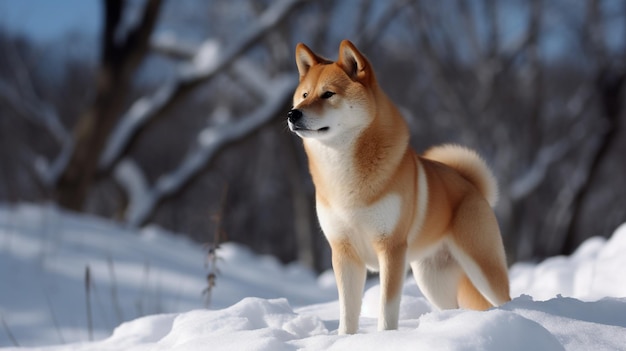 Shiba inu dog in the snow