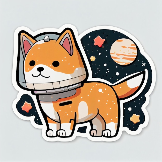 shiba inu in space die cut sticker cute kawaii