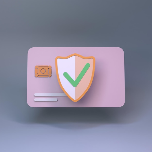 Shield and bank card 3d render